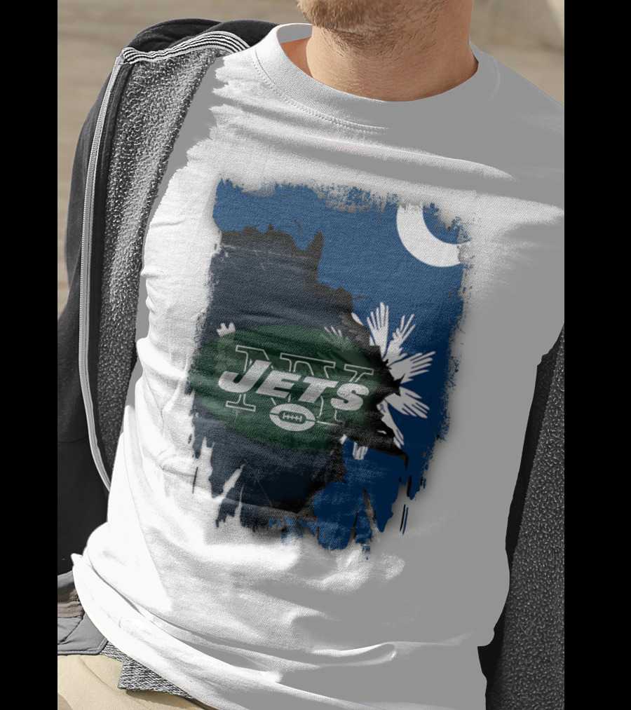 Jets With South Carolina State Flag And Crescent Moon Background T-Shirt