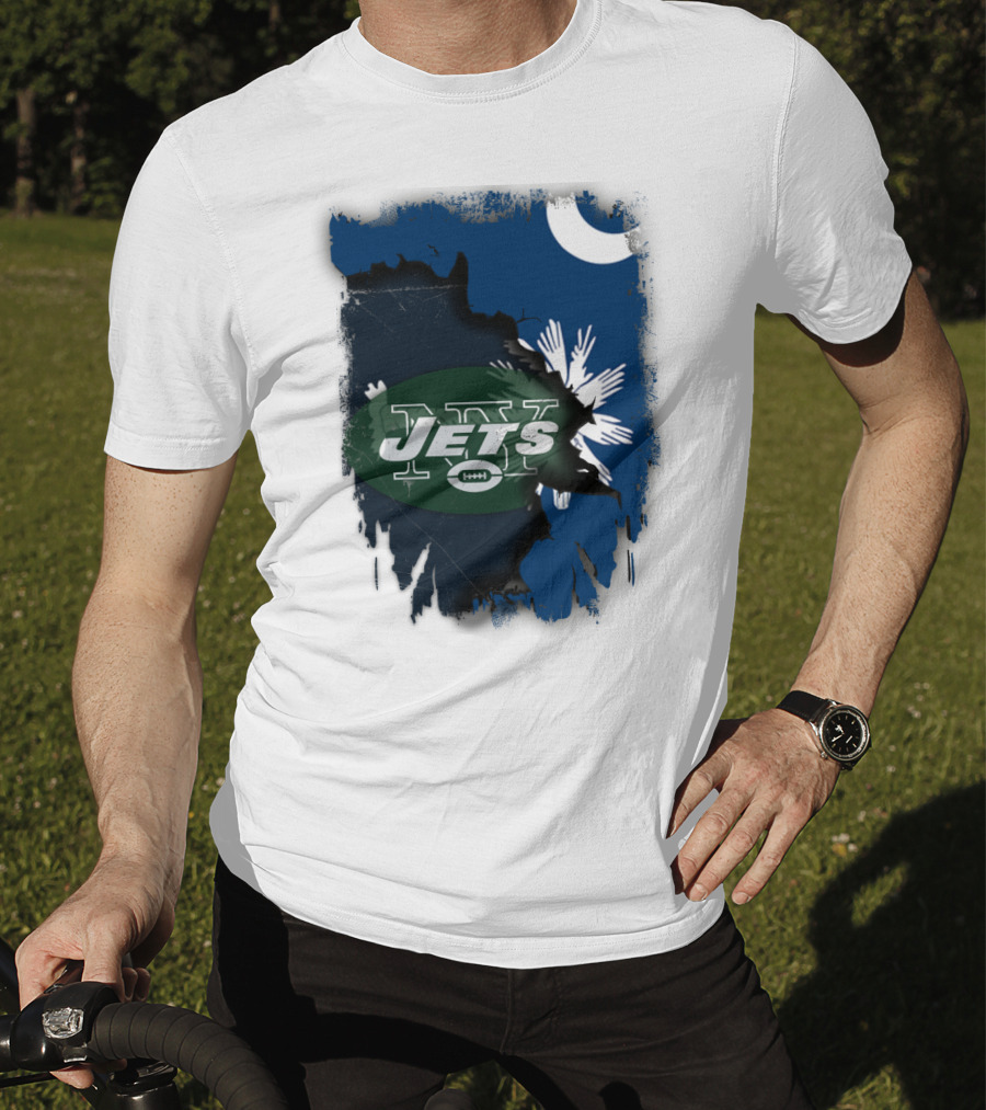 Jets With South Carolina State Flag And Crescent Moon Background T-Shirt