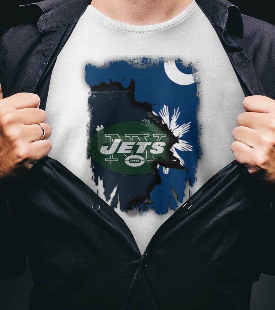 Jets With South Carolina State Flag And Crescent Moon Background T-Shirt