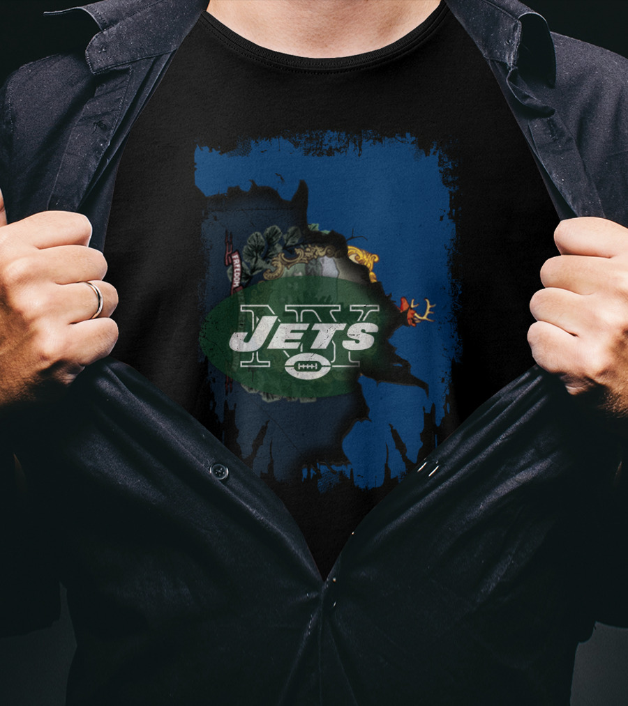 Jets Vermont Collaboration Mashup Map Iconic Symbols And Logos T-Shirt