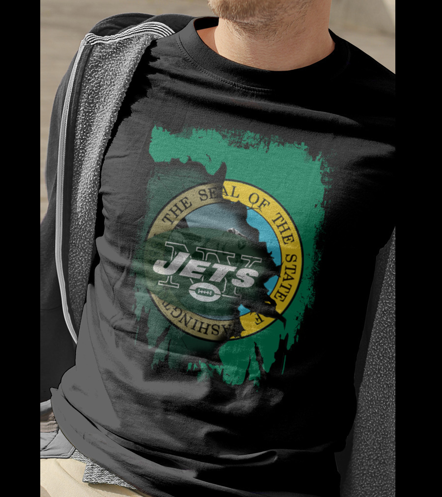 The Seal Of Washington With Jets Logo Overlay T-Shirt