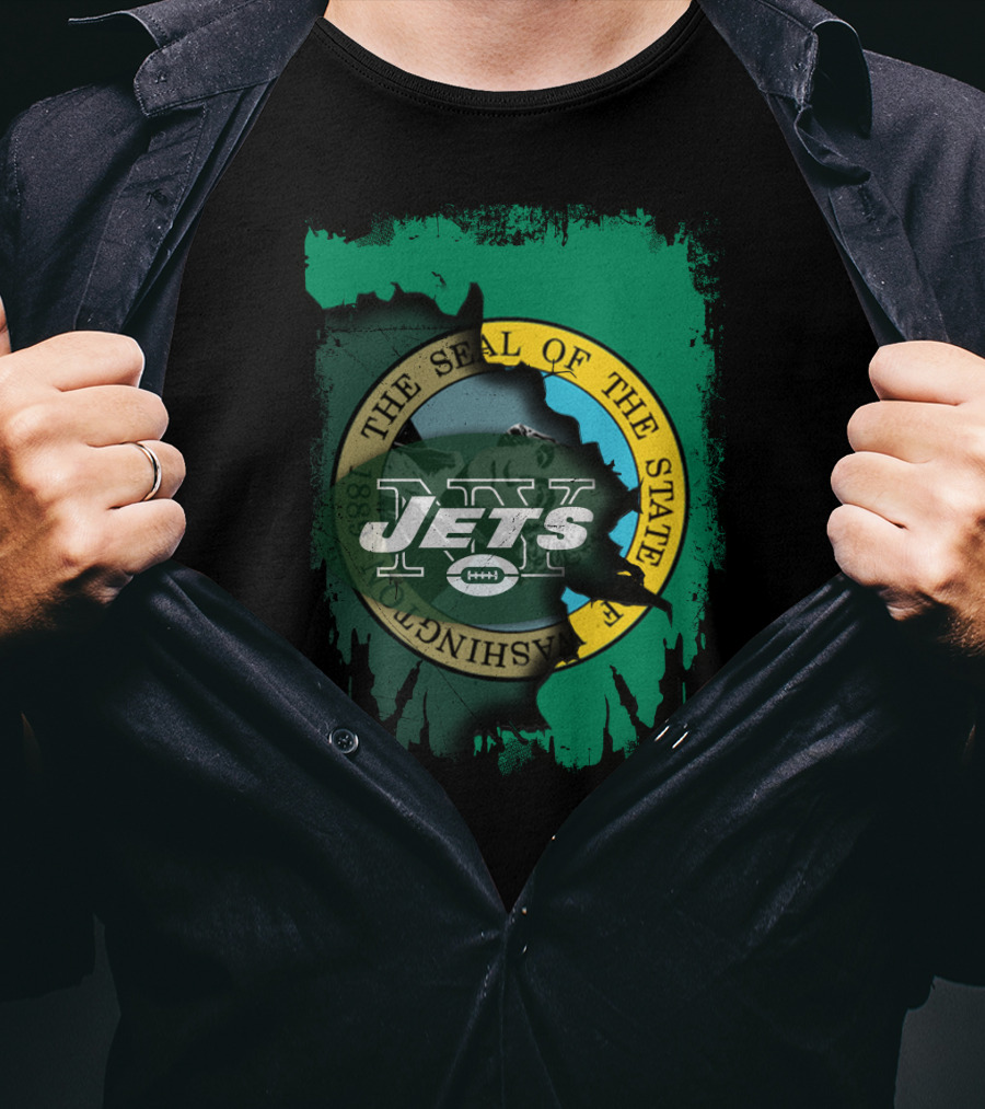 The Seal Of Washington With Jets Logo Overlay T-Shirt