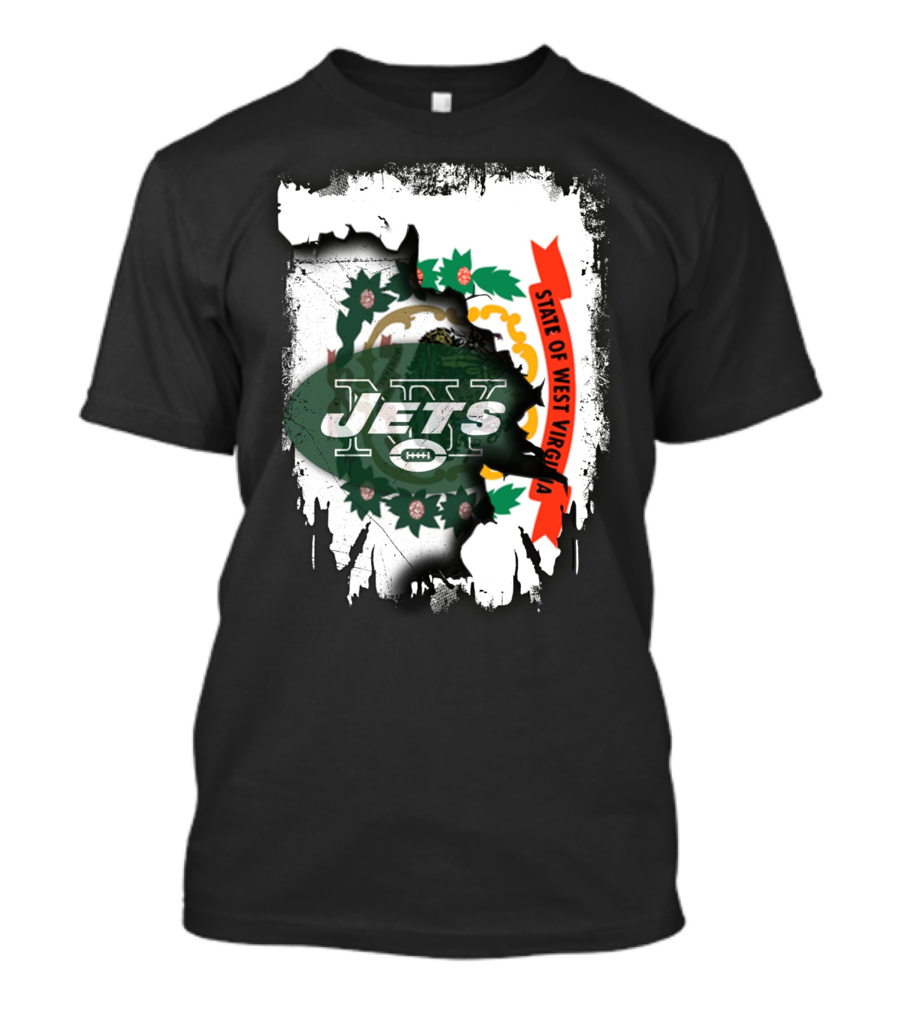 West Virginia State Flag Overlay With Jets Football T-Shirt