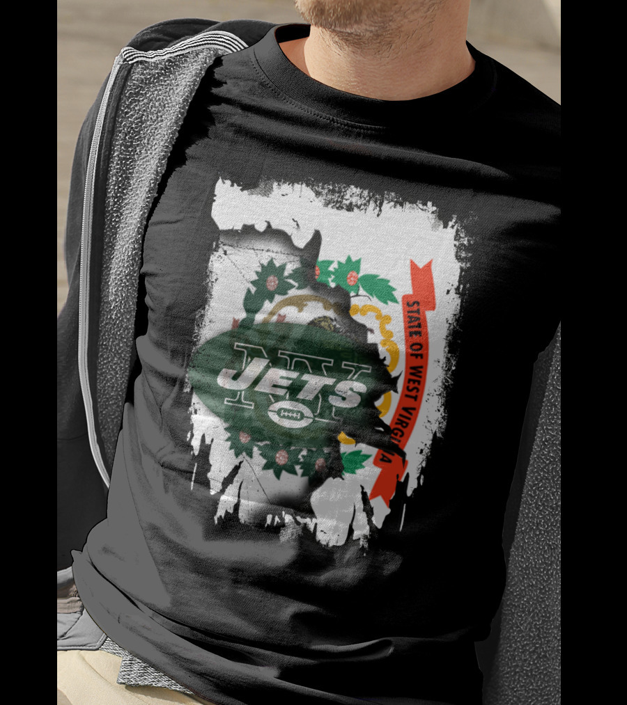 West Virginia State Flag Overlay With Jets Football T-Shirt
