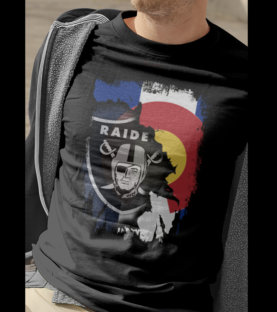 Colorado Flag Overlay With Raiders Logo Fusion T-Shirt