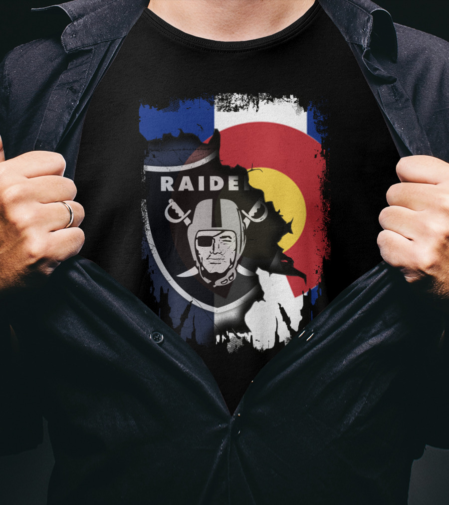Colorado Flag Overlay With Raiders Logo Fusion T-Shirt