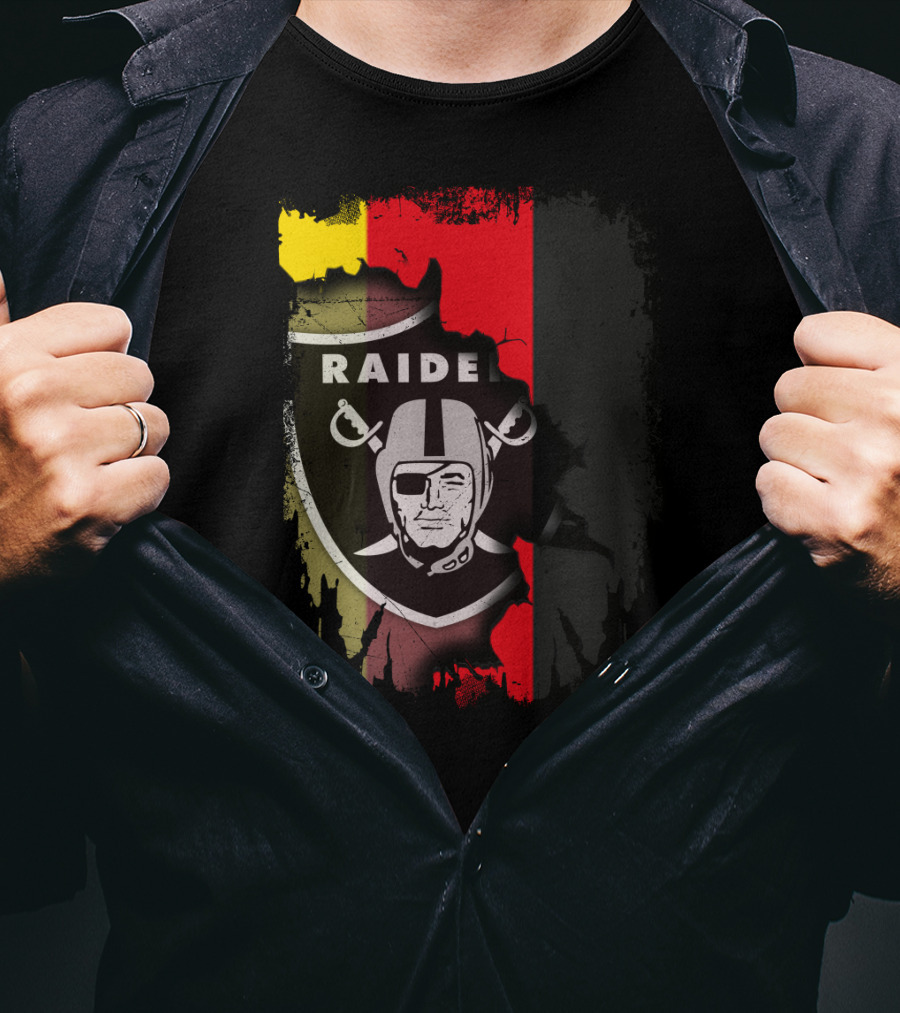 Raiders Logo Blended With Germany Flag Colors T-Shirt