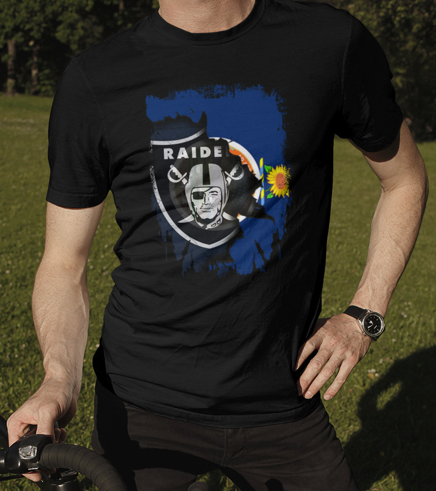 Kansas Sunflower With Raiders Shield Together T-Shirt