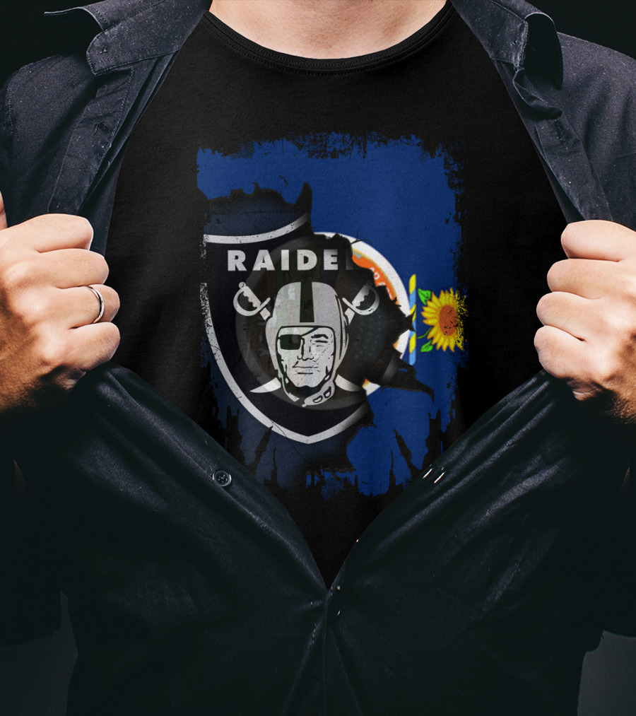 Kansas Sunflower With Raiders Shield Together T-Shirt