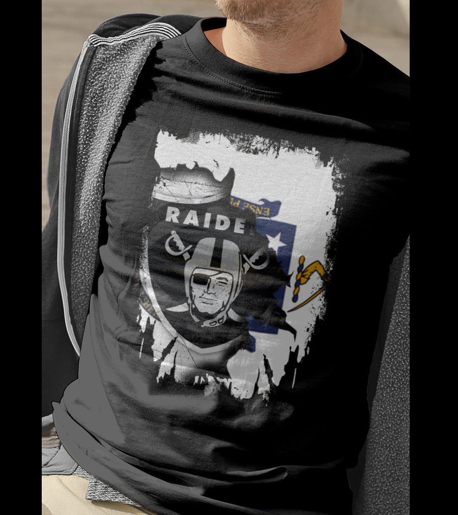 Massachusetts State Flag And Raiders Logo Fusion T-Shirt