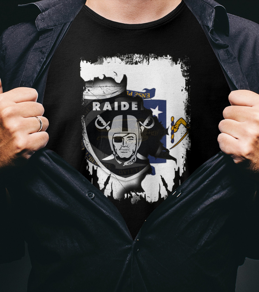Massachusetts State Flag And Raiders Logo Fusion T-Shirt