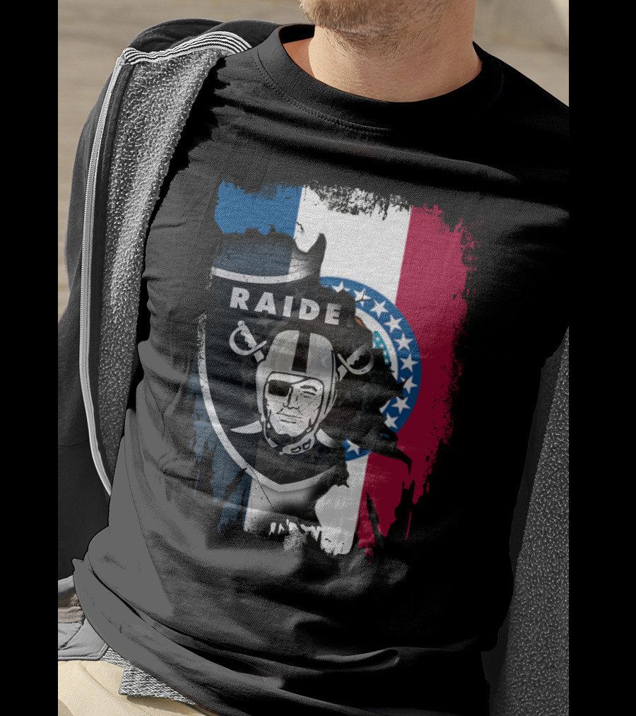 Missouri Flag With Raiders Shield Overlaid T-Shirt