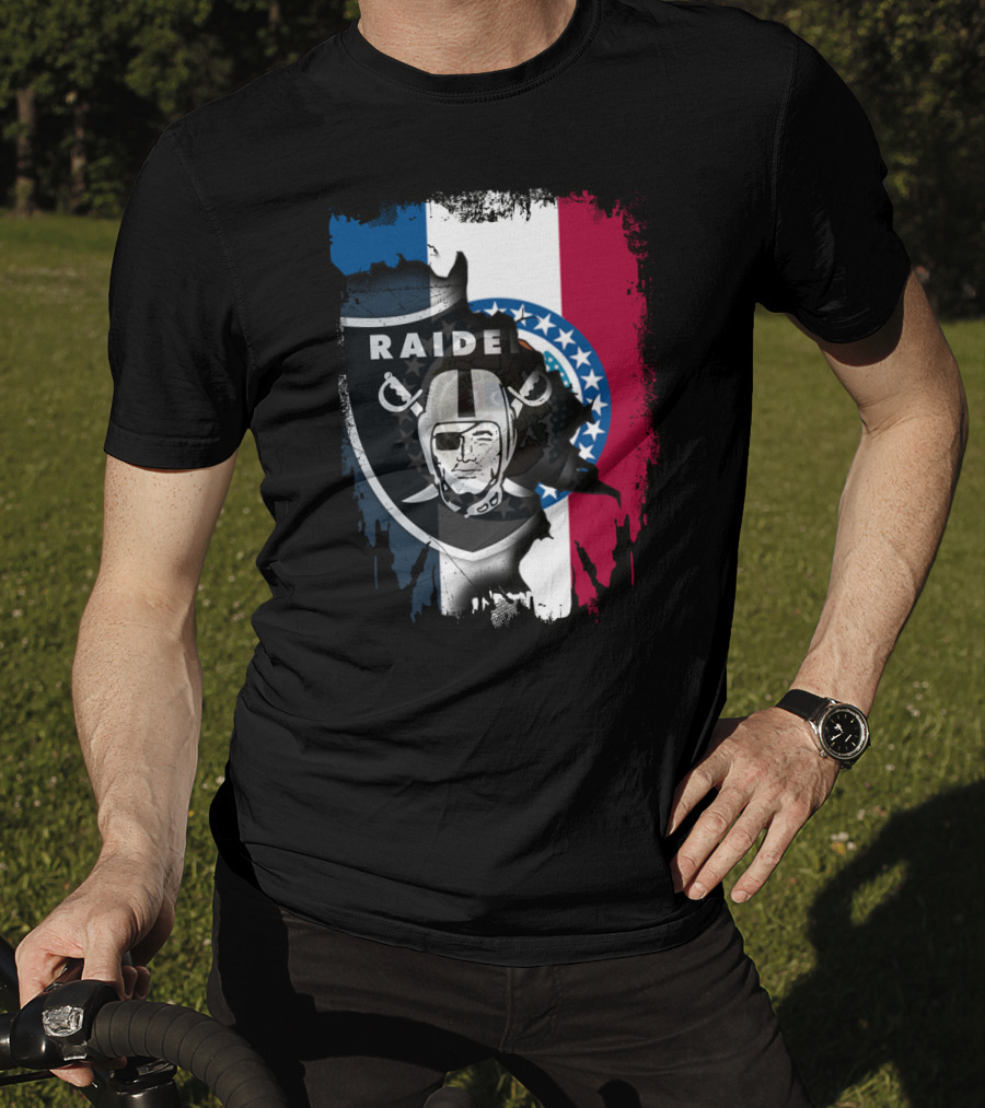 Missouri Flag With Raiders Shield Overlaid T-Shirt