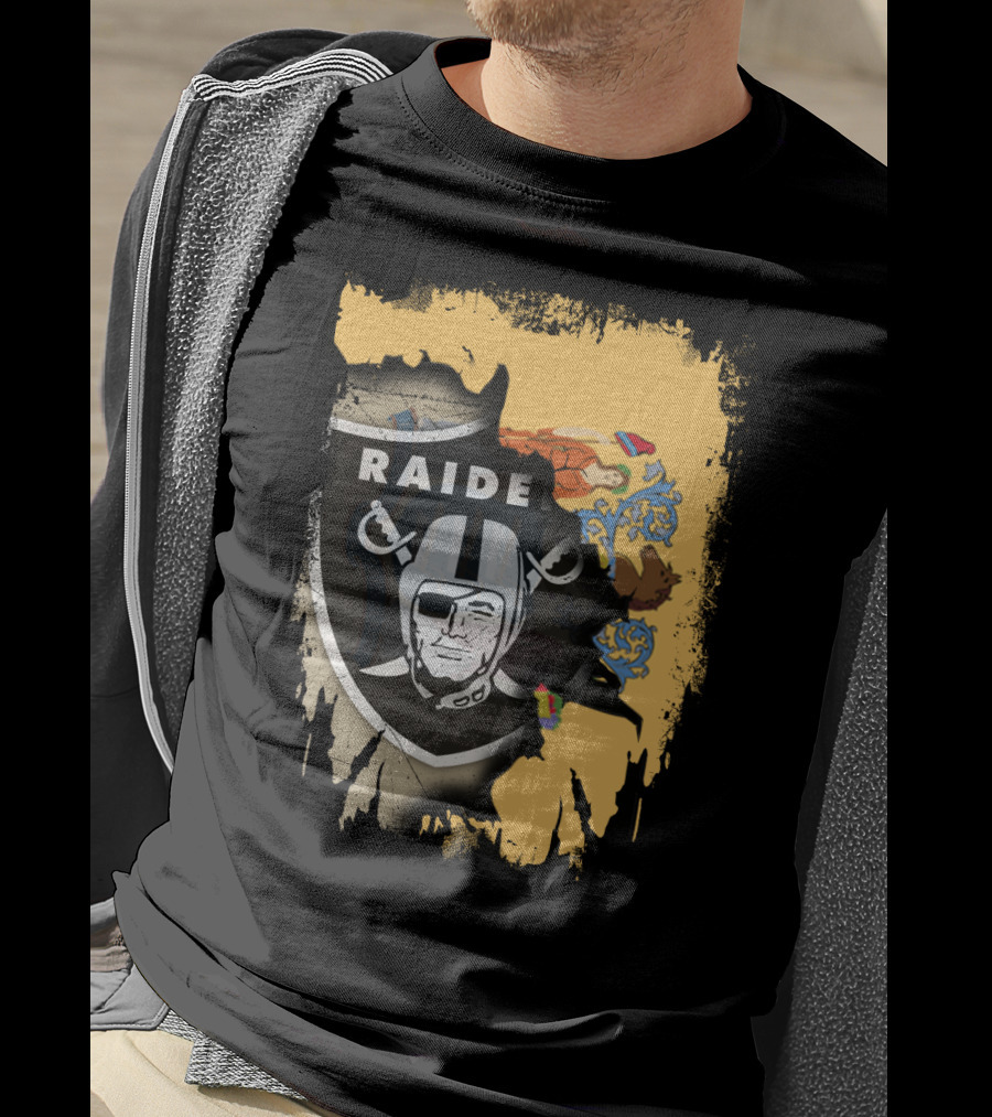 New Jersey Raiders Shield Over State Flag Elements T-Shirt