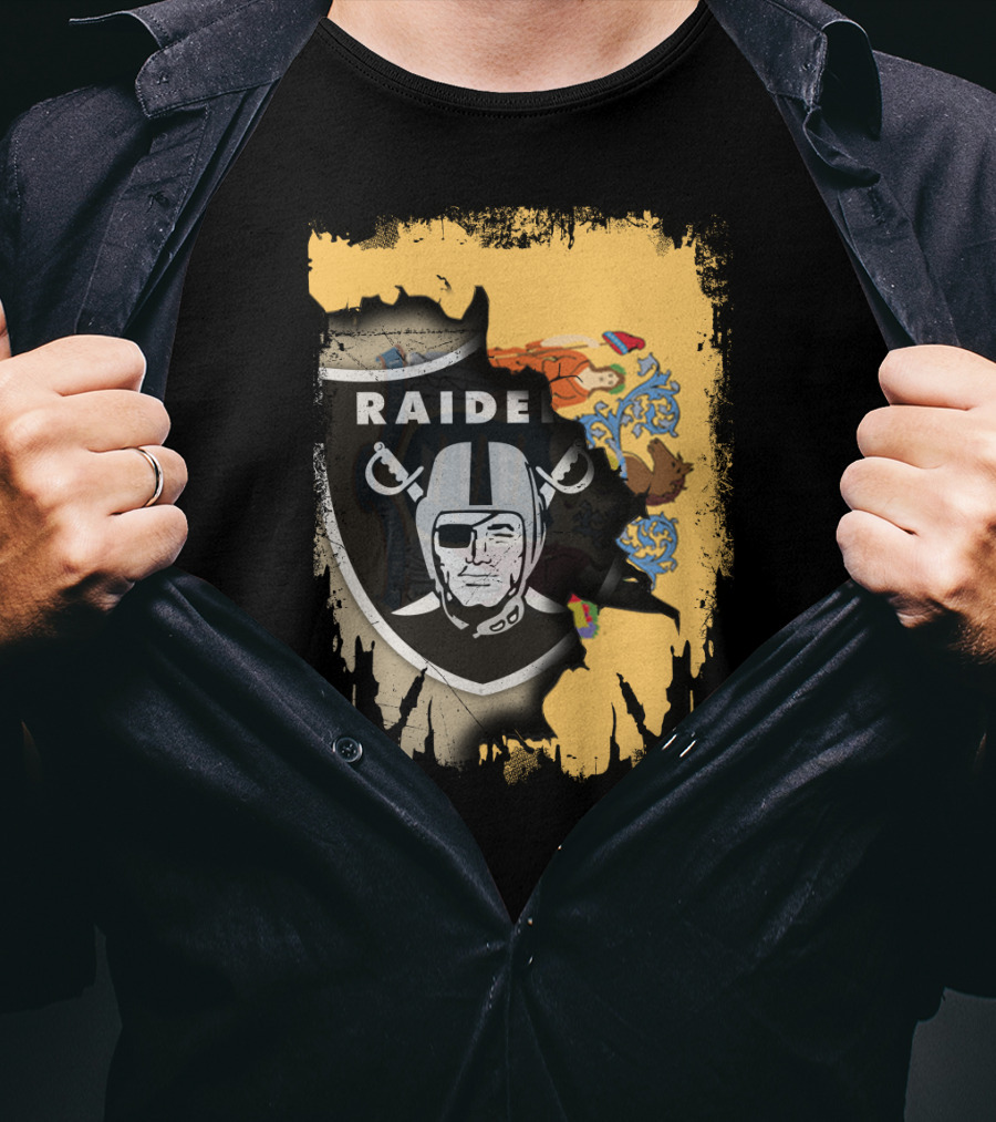 New Jersey Raiders Shield Over State Flag Elements T-Shirt