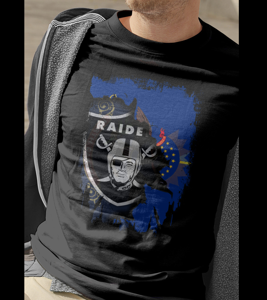 Raider Shield Blended With North Dakota Emblem T-Shirt