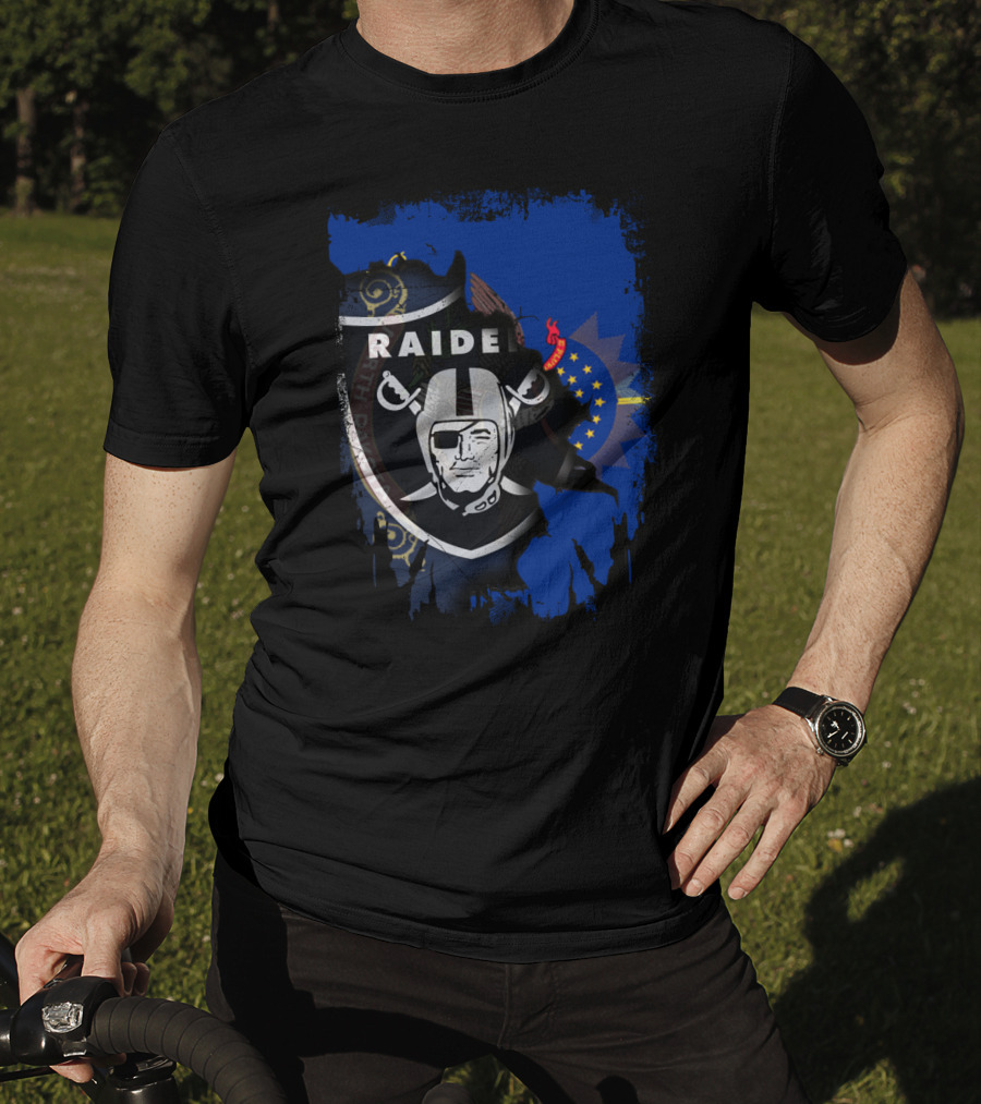 Raider Shield Blended With North Dakota Emblem T-Shirt