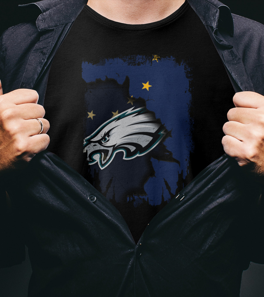 Alaska State Outline With Philadelphia Eagles Logo And Stars T-Shirt