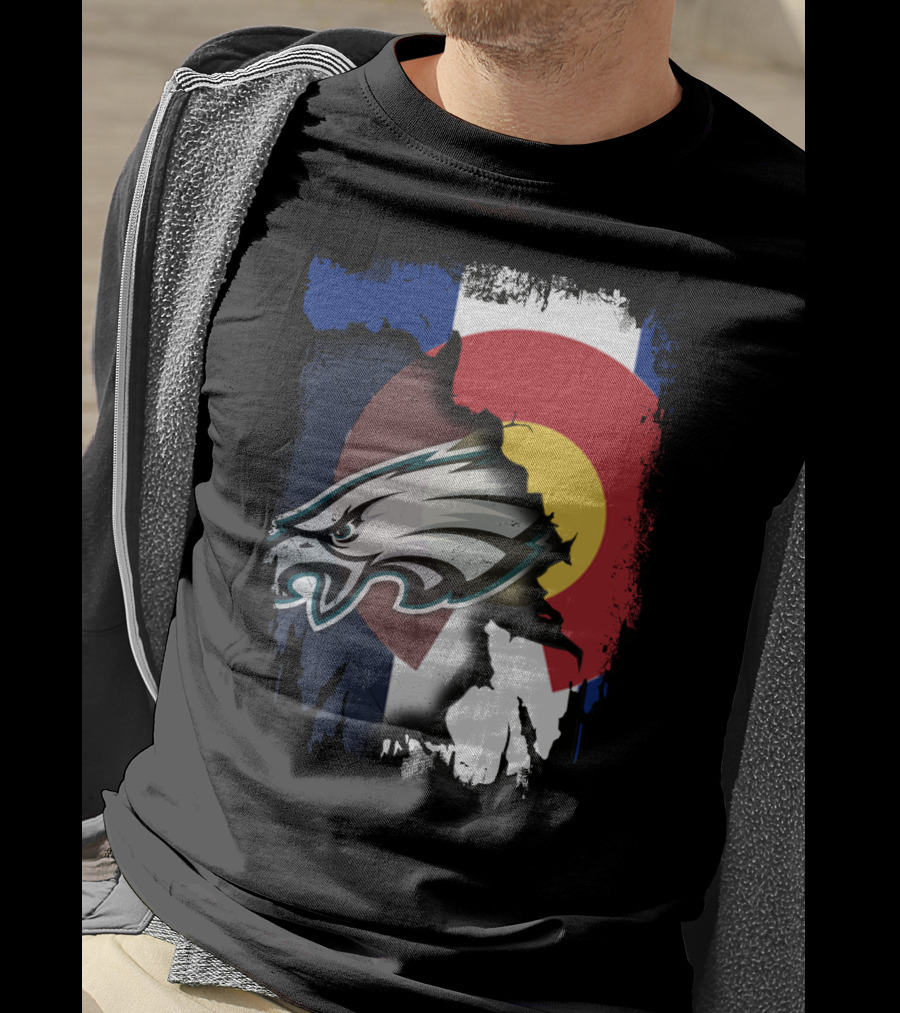 Colorado Flag With Philadelphia Eagles Head Emblem T-Shirt