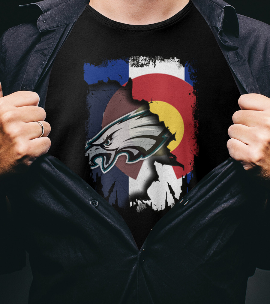Colorado Flag With Philadelphia Eagles Head Emblem T-Shirt
