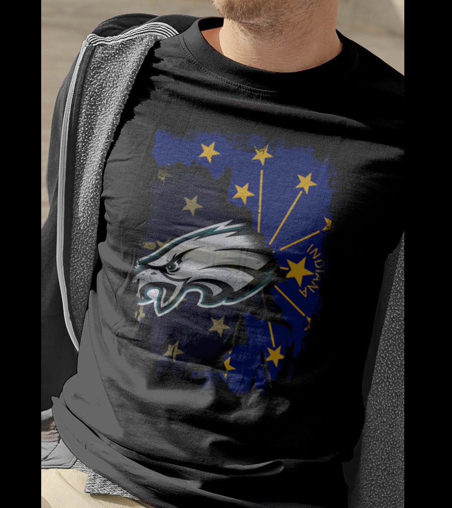Indiana State Flag With Eagles Mascot Together T-Shirt