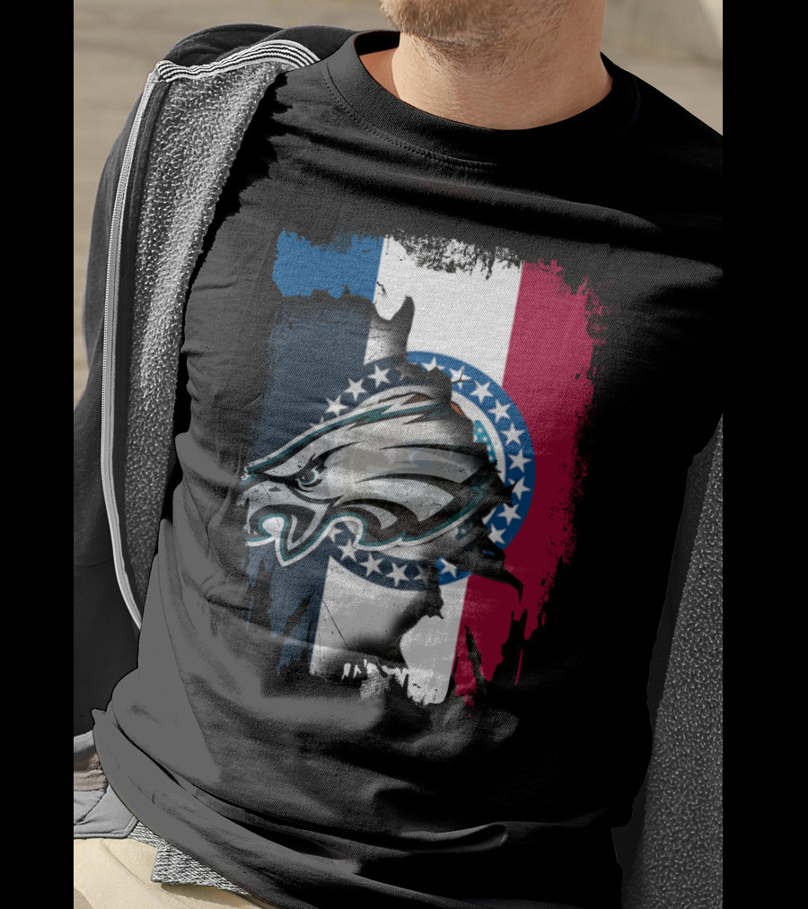 Missouri State Flag Background With Eagles NFL Team T-Shirt