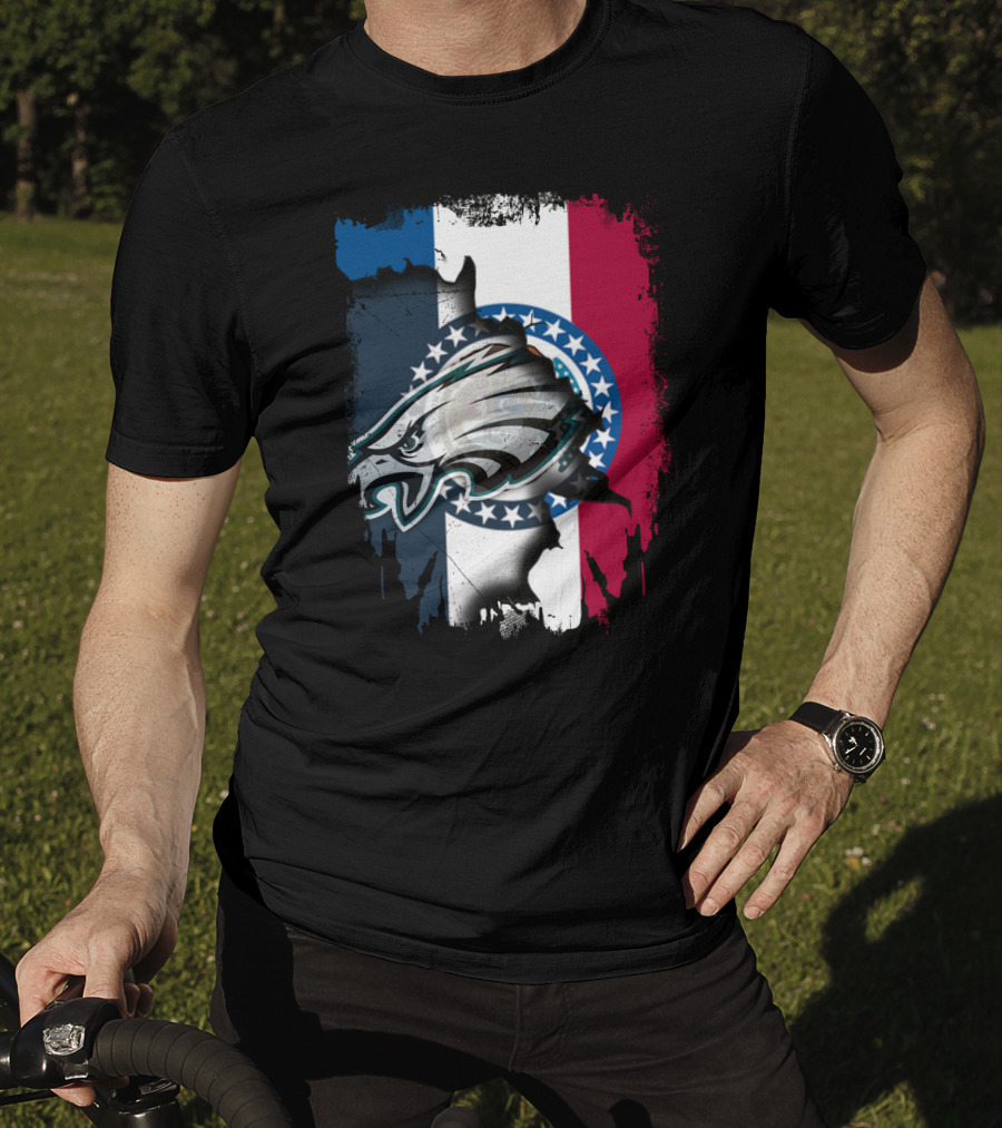 Missouri State Flag Background With Eagles NFL Team T-Shirt