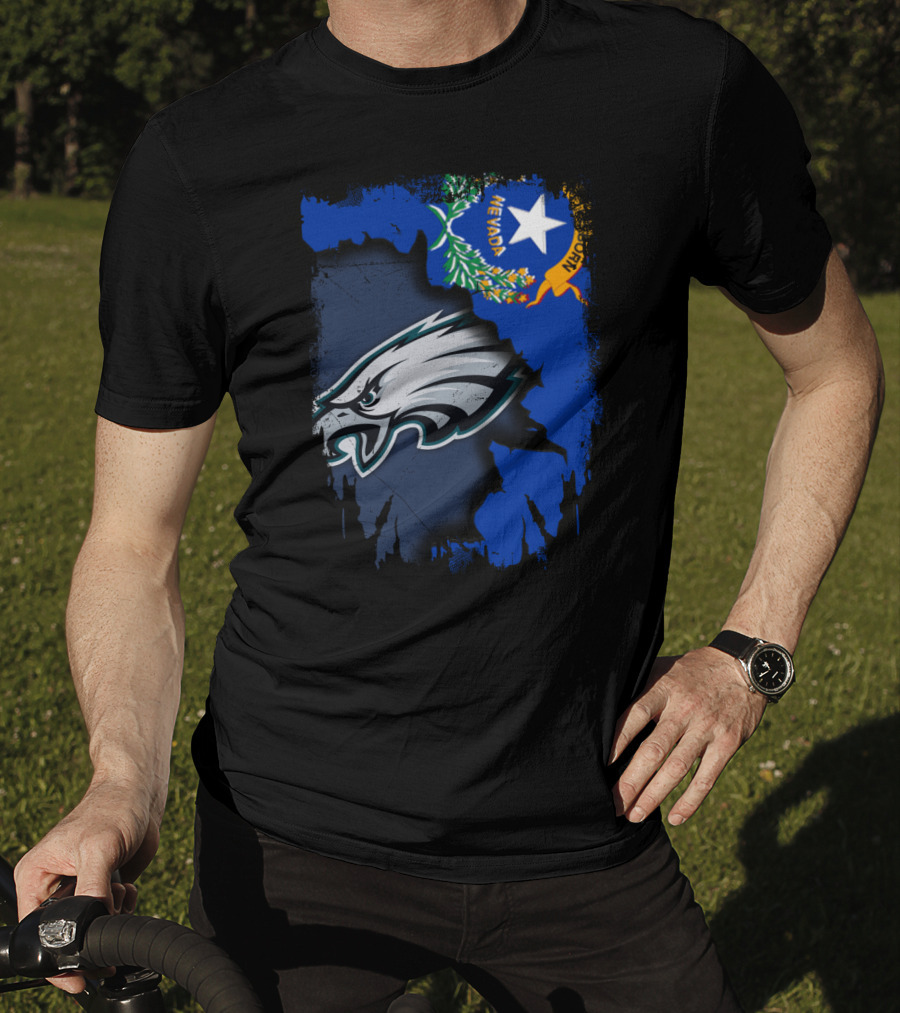 Nevada State Flag With Philadelphia Eagles Logo Together T-Shirt