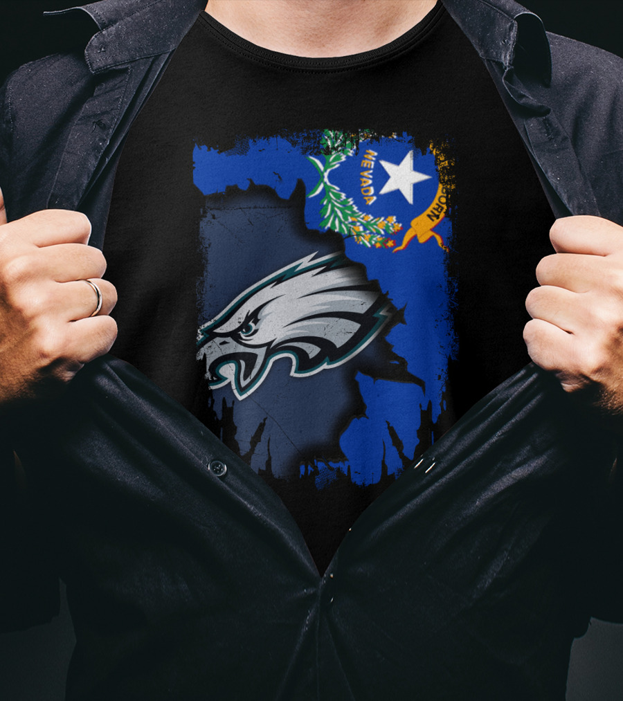 Nevada State Flag With Philadelphia Eagles Logo Together T-Shirt
