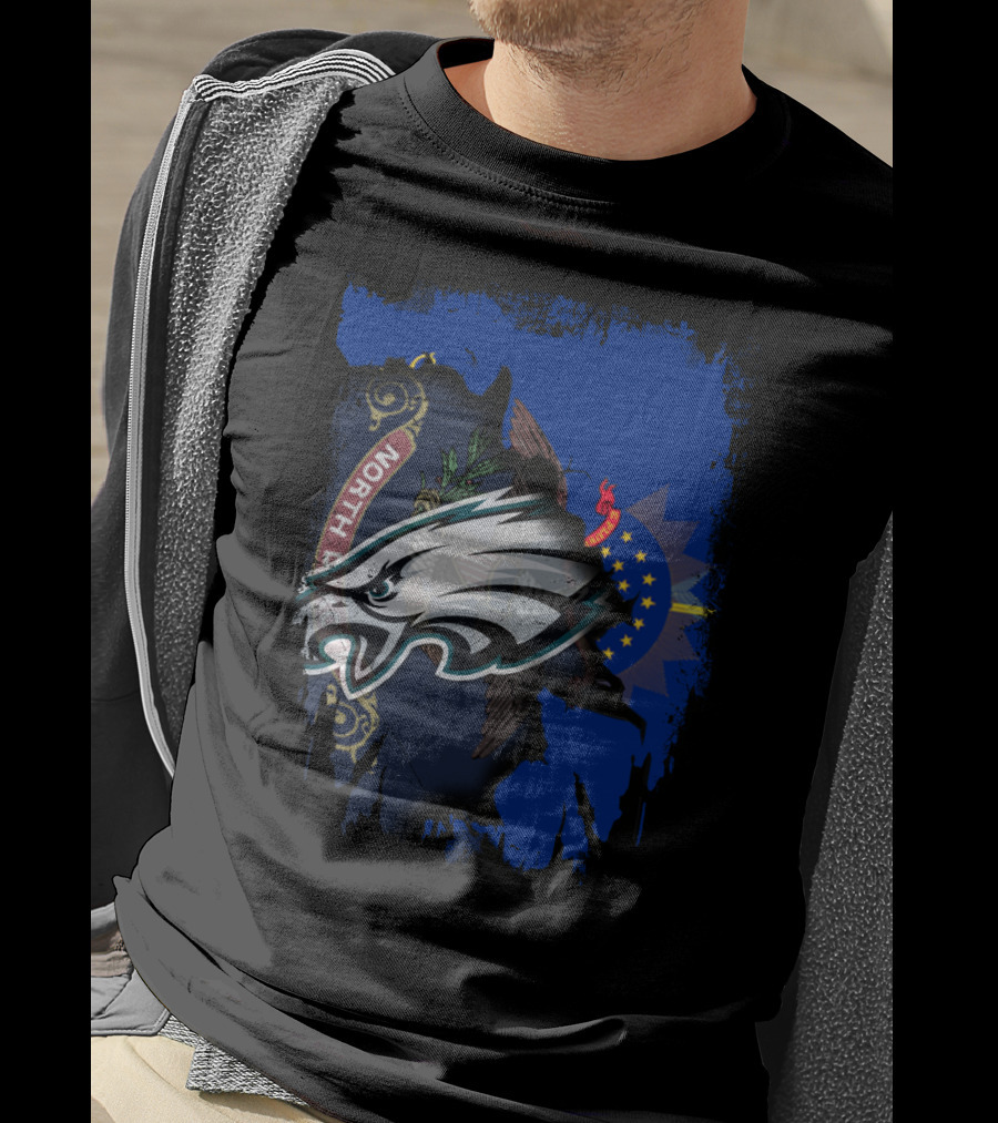 North Dakota Eagles Emblem With State Flag Background T-Shirt