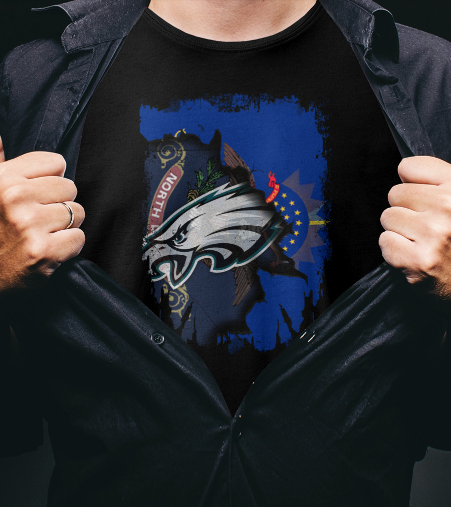 North Dakota Eagles Emblem With State Flag Background T-Shirt