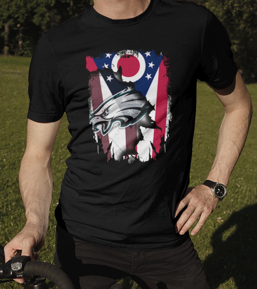 Ohio Flag With Philadelphia Eagles Logo Together T-Shirt