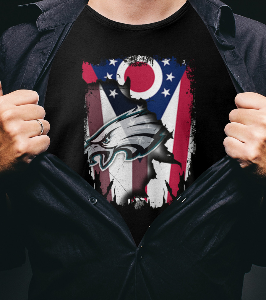 Ohio Flag With Philadelphia Eagles Logo Together T-Shirt