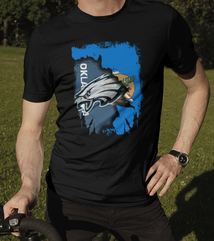Oklahoma With Philadelphia Eagles Logo And Oklahoma State Flag T-Shirt