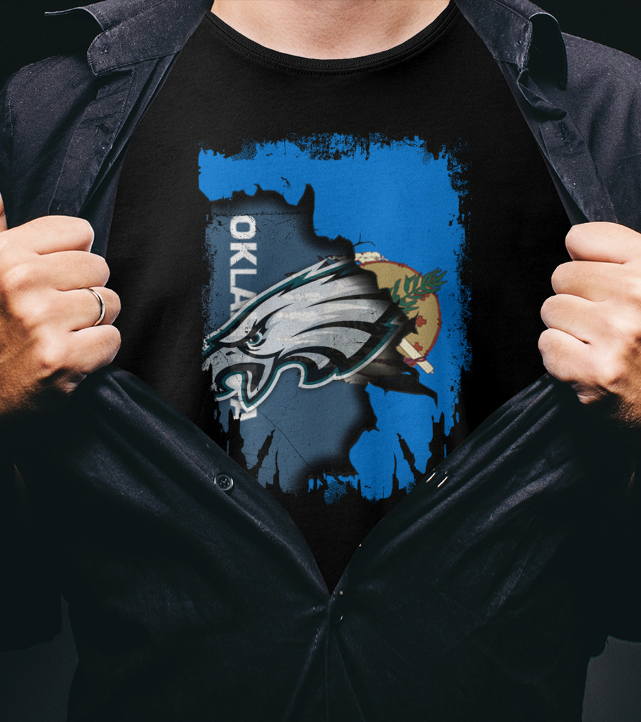 Oklahoma With Philadelphia Eagles Logo And Oklahoma State Flag T-Shirt
