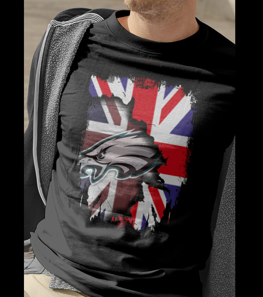 Philadelphia Eagles Overlaid On Union Jack Flag T-Shirt