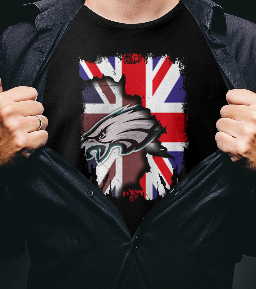 Philadelphia Eagles Overlaid On Union Jack Flag T-Shirt