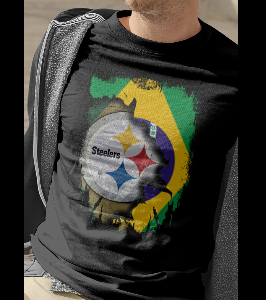 Together Brazil Steelers Flag And Logo Fusion T-Shirt