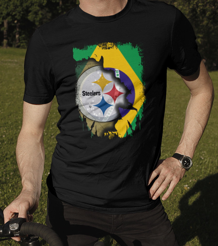 Together Brazil Steelers Flag And Logo Fusion T-Shirt