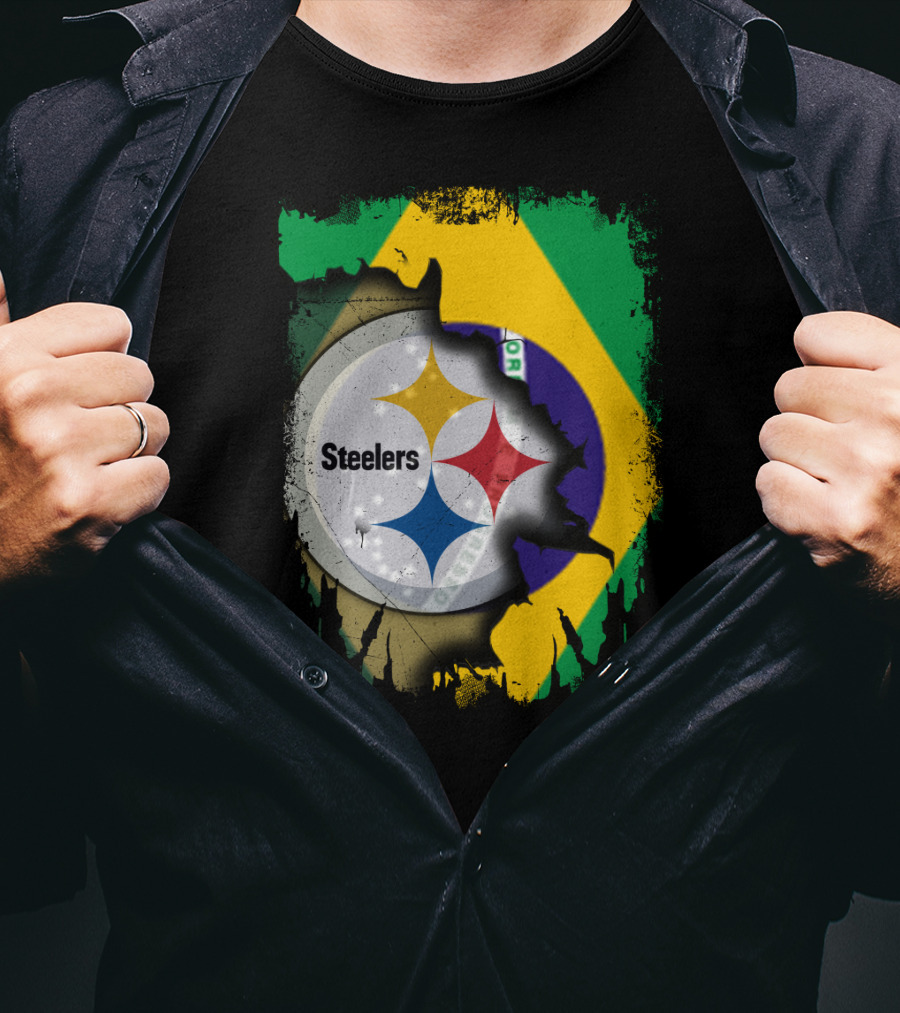 Together Brazil Steelers Flag And Logo Fusion T-Shirt