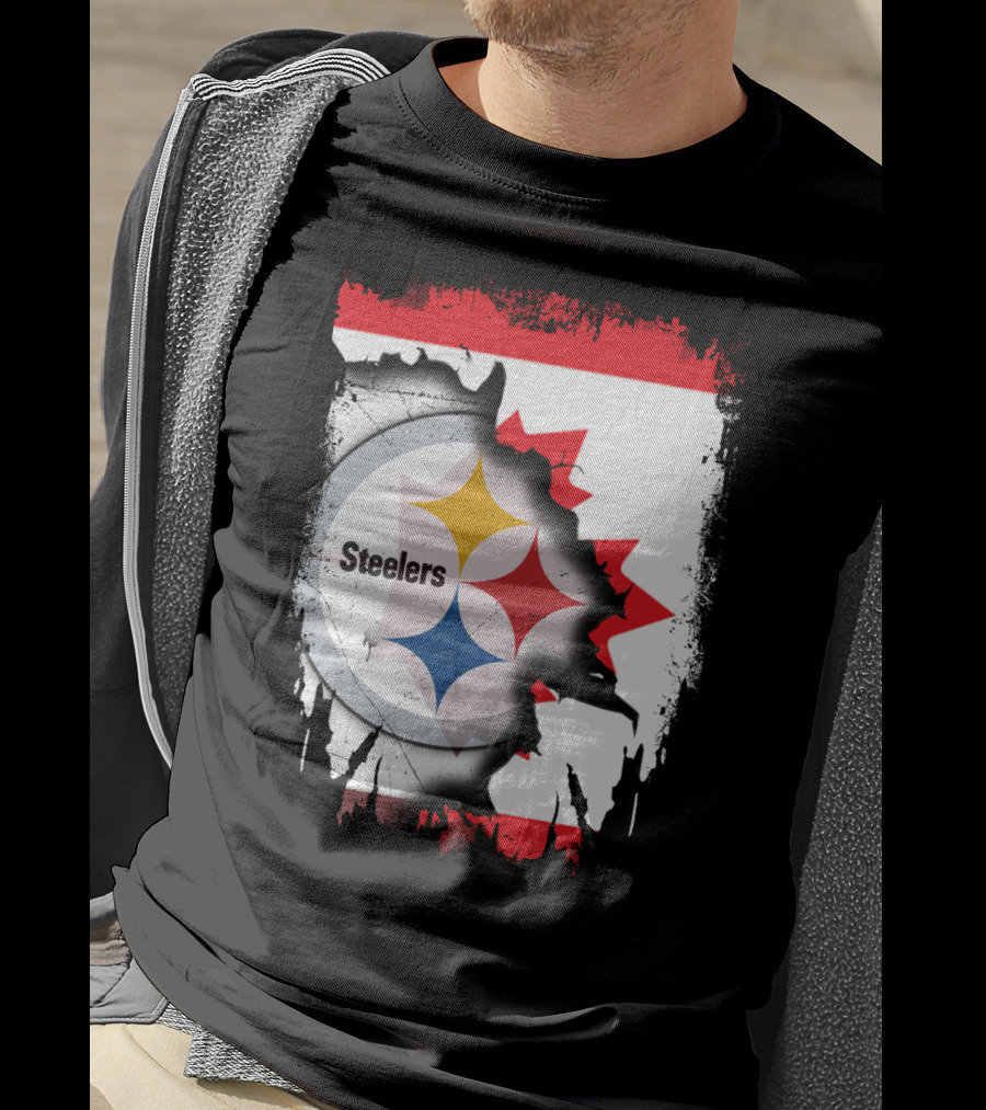 Steelers Logo With Canadian Flag Torn T-Shirt