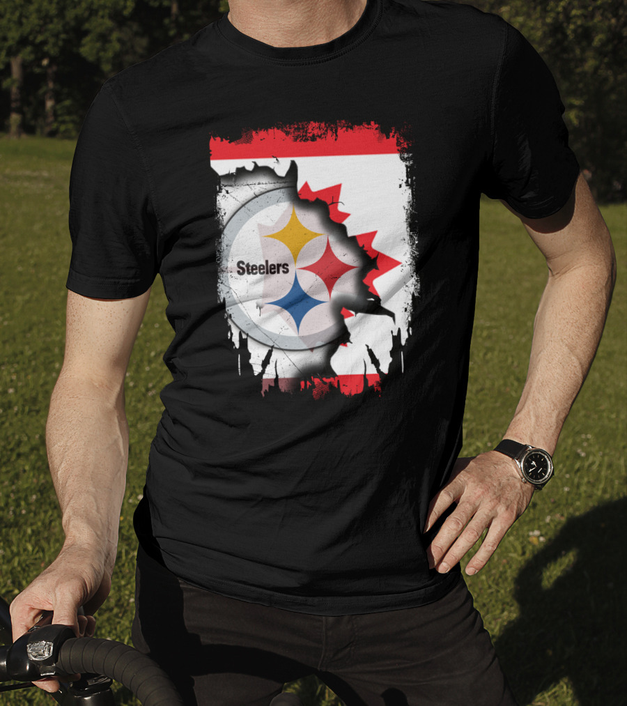 Steelers Logo With Canadian Flag Torn T-Shirt