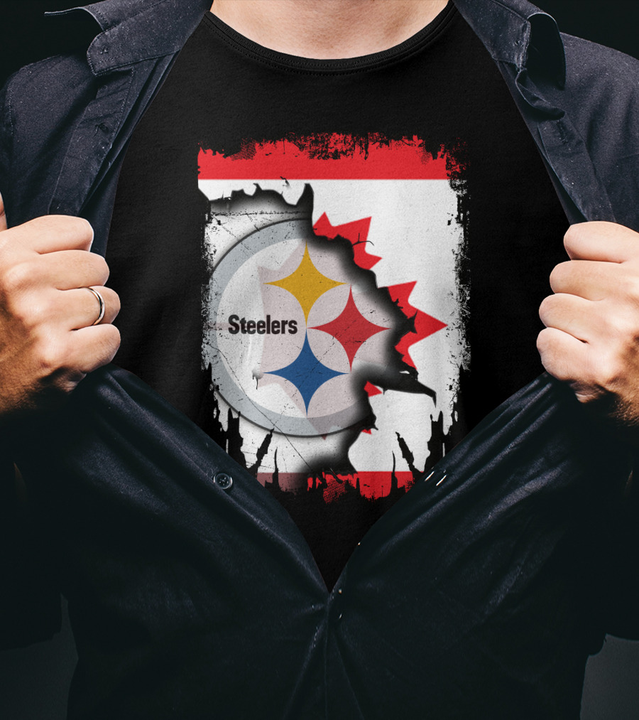 Steelers Logo With Canadian Flag Torn T-Shirt