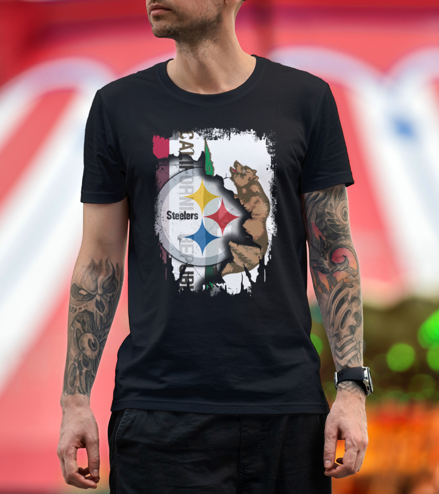 California Bear With Steelers Logo Fusion T-Shirt