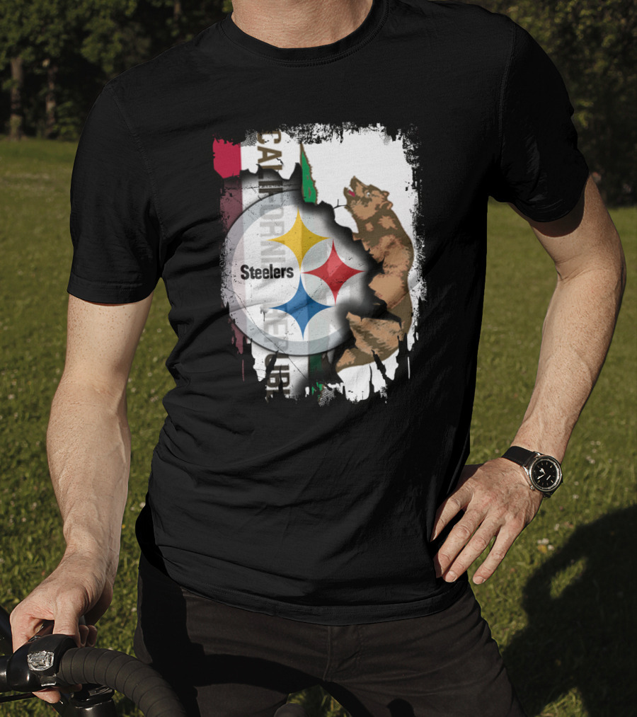 California Bear With Steelers Logo Fusion T-Shirt
