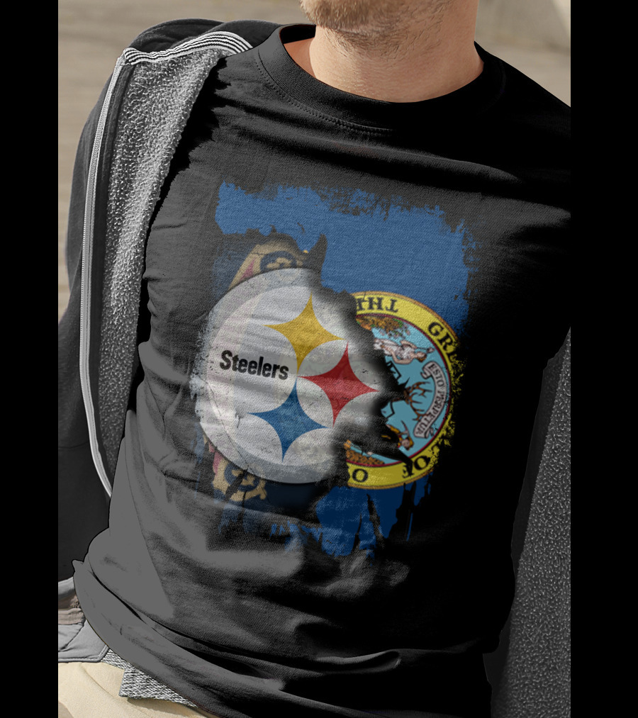 Together Idaho Steelers Logo With State Flag Background T-Shirt
