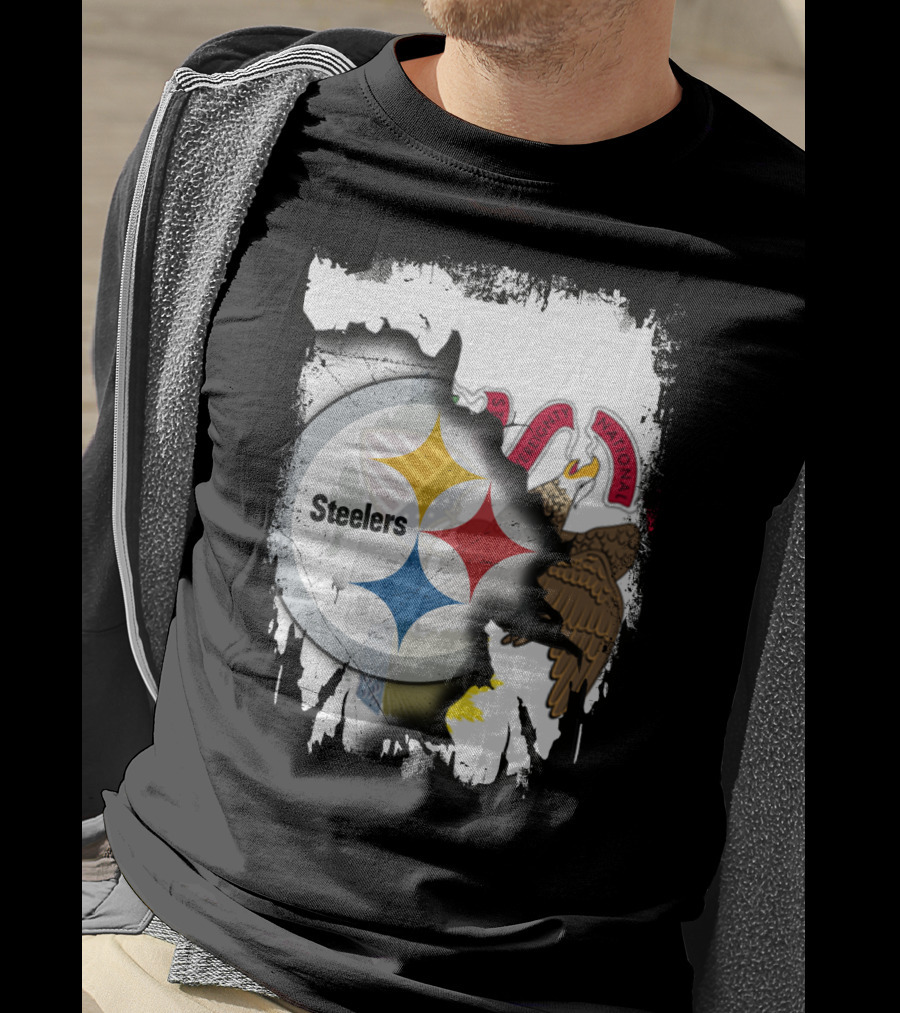 Illinois And Steelers Unity Emblem With State Symbols And NFL T-Shirt