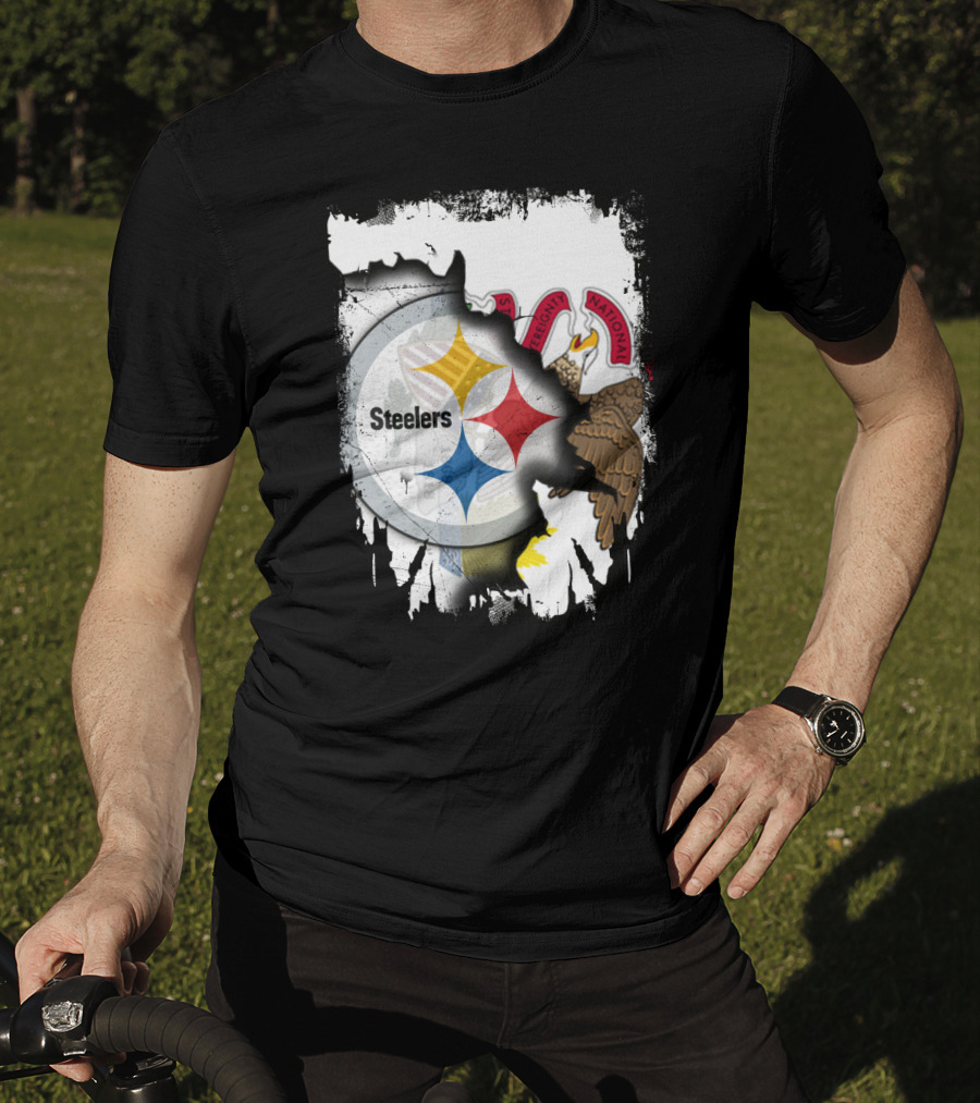 Illinois And Steelers Unity Emblem With State Symbols And NFL T-Shirt