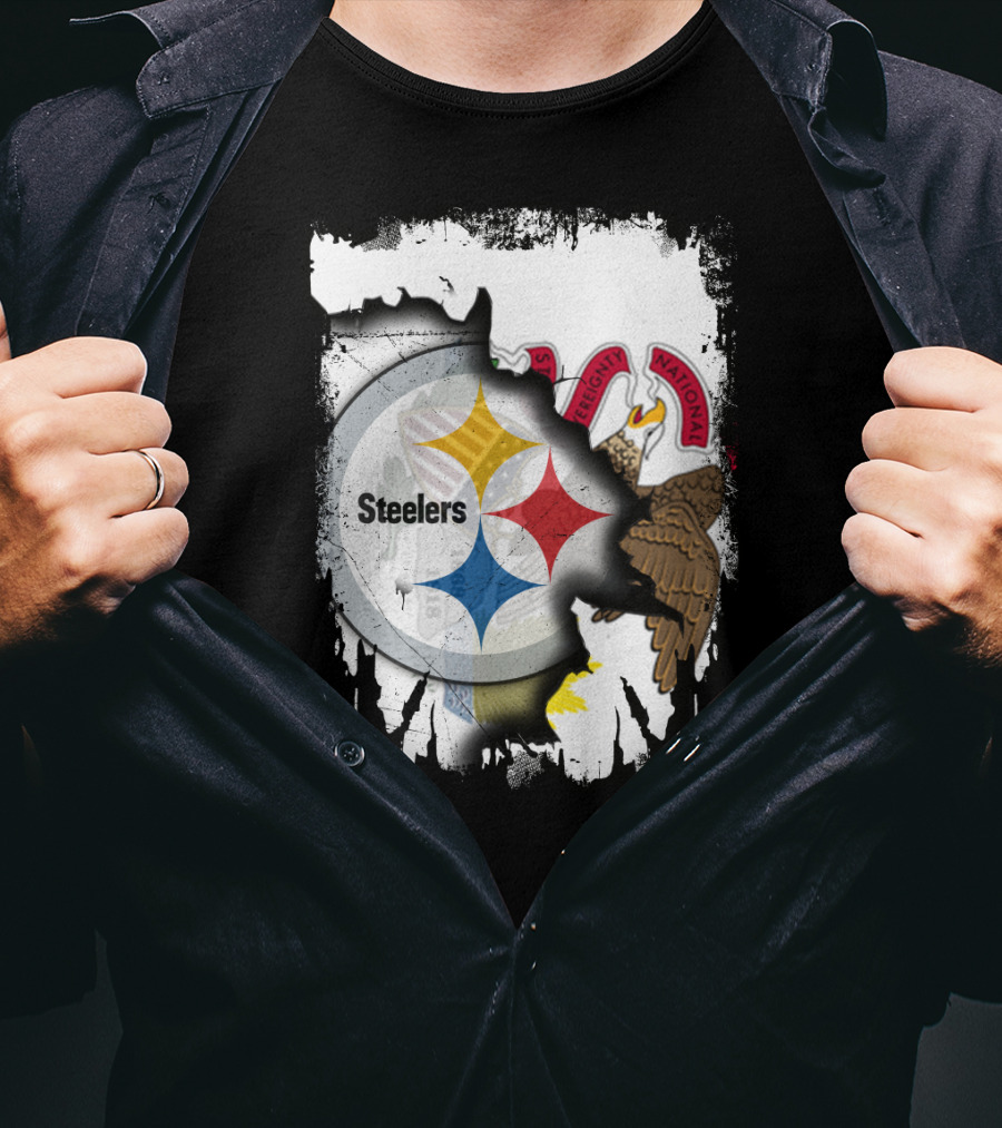 Illinois And Steelers Unity Emblem With State Symbols And NFL T-Shirt