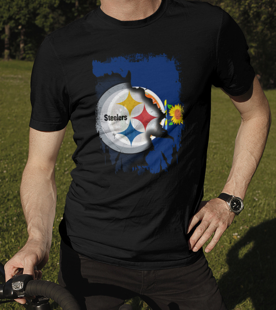 Steelers Logo With Kansas State Flag And Sunflower T-Shirt